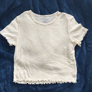 American Eagle Outfitters Cream Ribbed Short Sleeve Tee